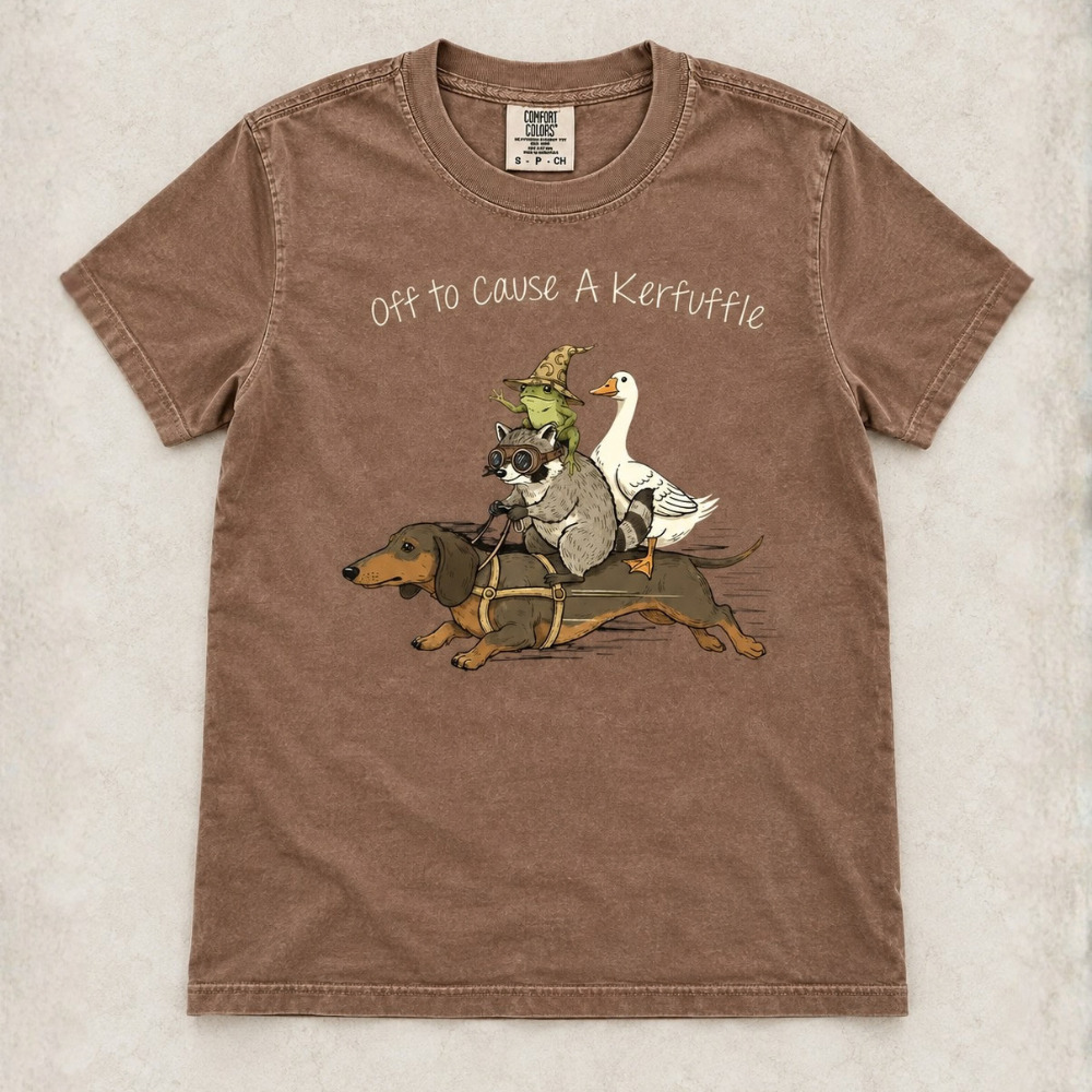Comfort Colors Off to Cause a Kerfuffle Dachshund Raccoon Frog Duck T-Shirt